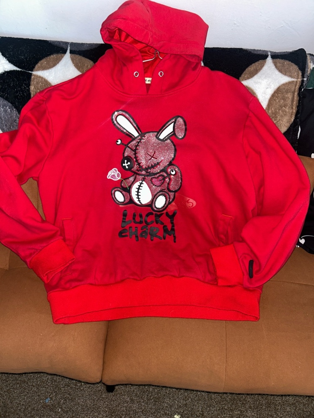 Men’s Red 'Lucky Charm' Bunny Graphic Hoodie